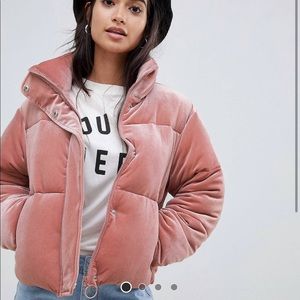 ASOS pink velvet puffer